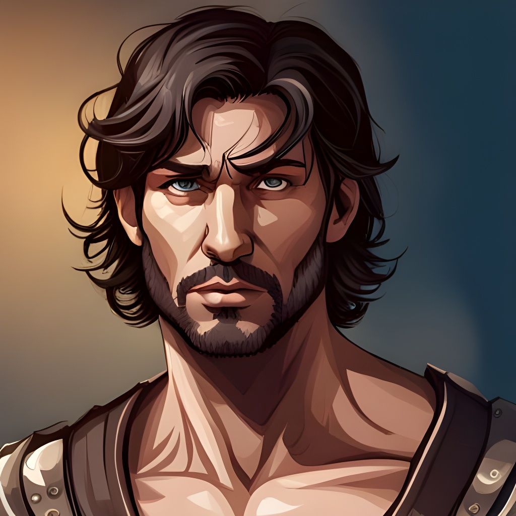 Handsome Dark-Haired Gladiator Portrait