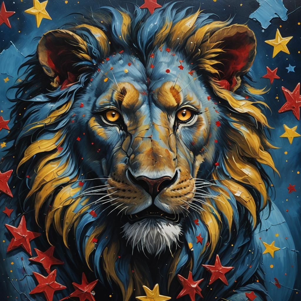 Surreal Blue Lion Eaten by Decayed Rabbit