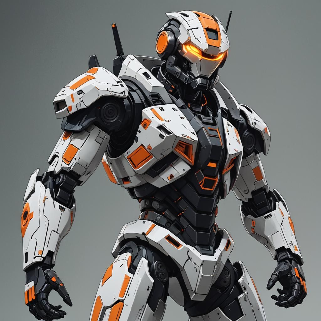 Anime Jaeger Robot with Glowing Visor in Cel-Shaded Style