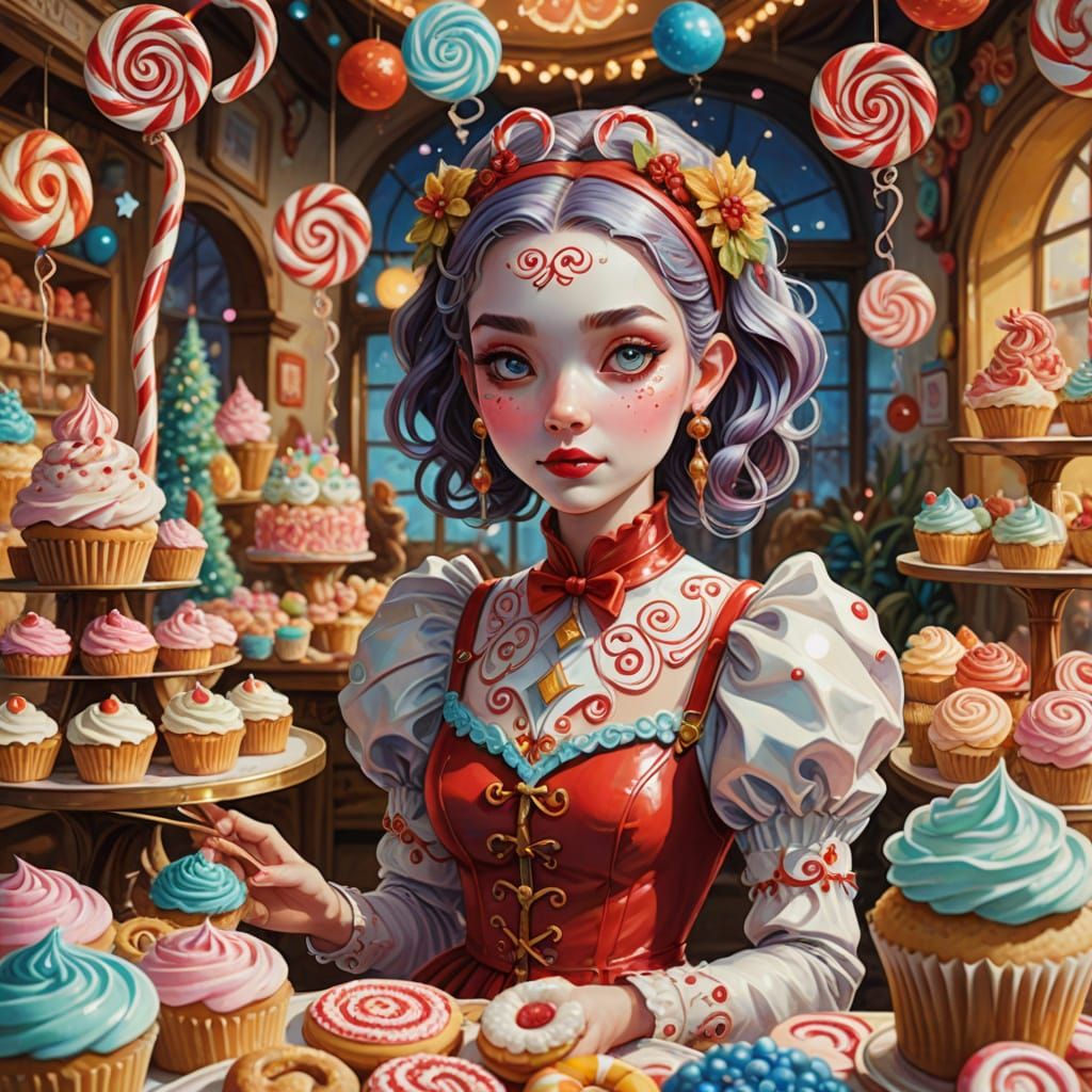 Whimsical Candycane Creature in Fantasy Candy Shop