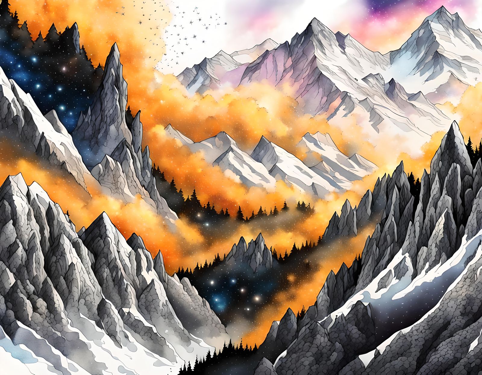 Ultradetailed Fantasy mountainscape, ultradetailed fantasy background, Hyperrealistic, splash art, concept art, mid shot...