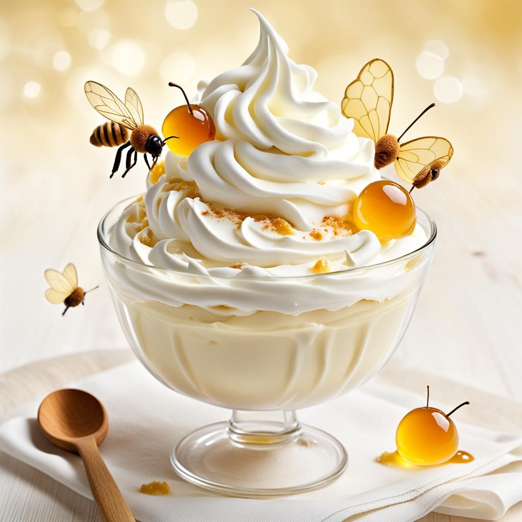 Fairies Enjoying a Vanilla Honey Cream Dessert