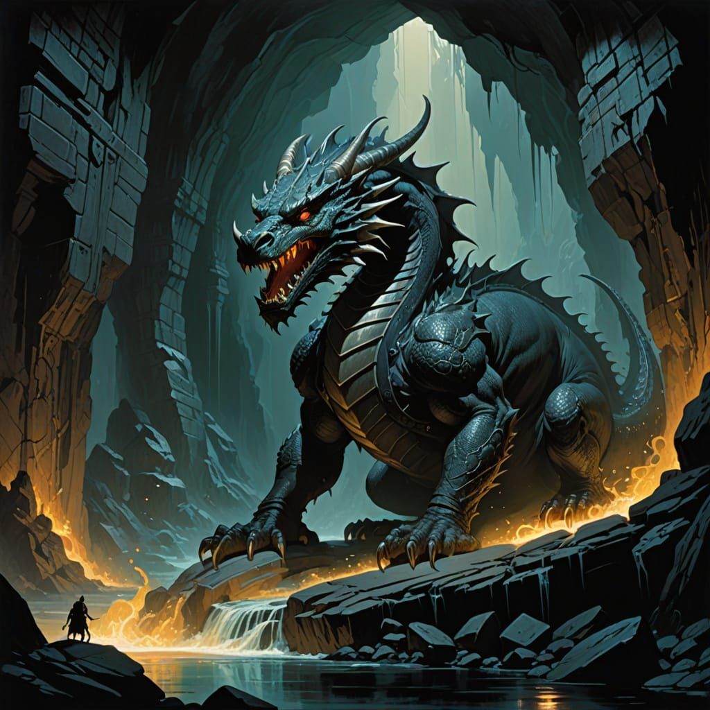 Majestic Dragon Coiled Around Glowing Crystal