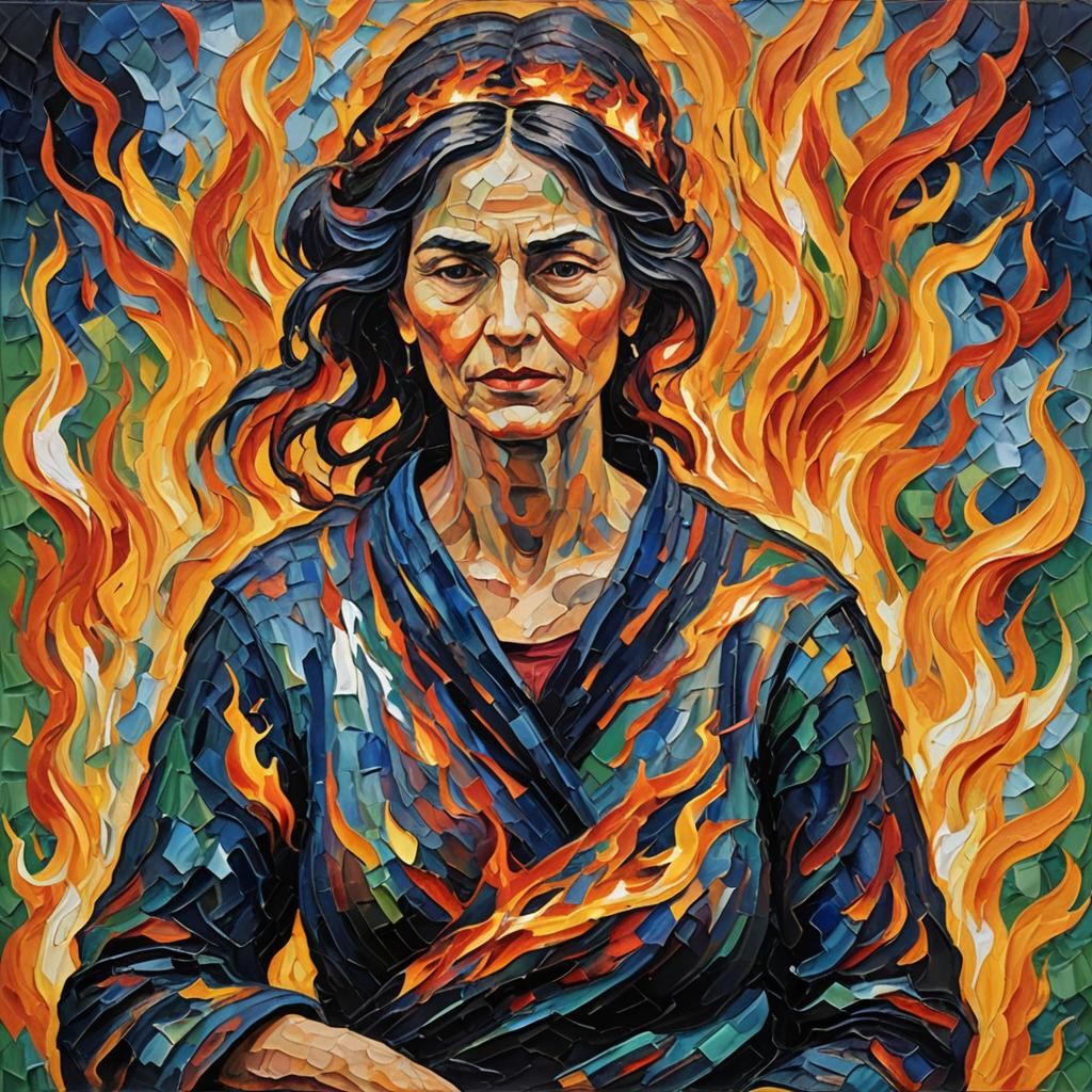 Mother in Flames: Neo-Impressionist Expressionist Oil Painti...