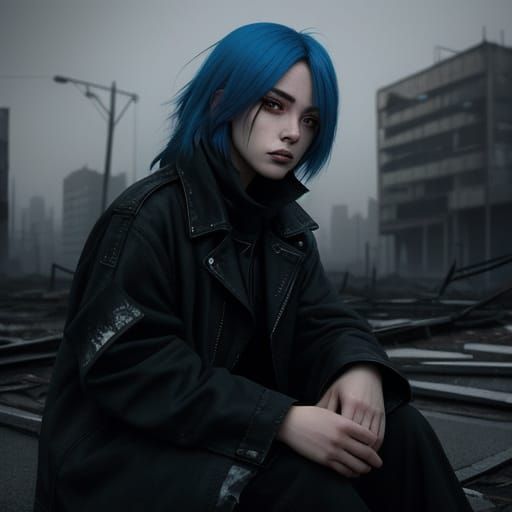 Young Woman in Urban Decay, Atmospheric Digital Painting