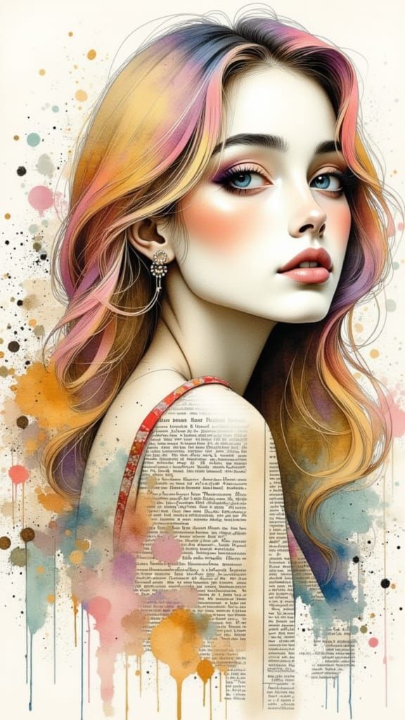 Whimsical Mixed Media Portrait of a Woman