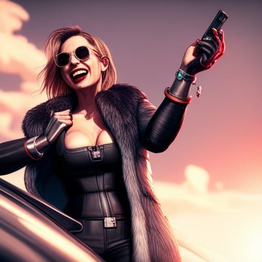 Female Mafia Boss in Sci-Fi Car Scene