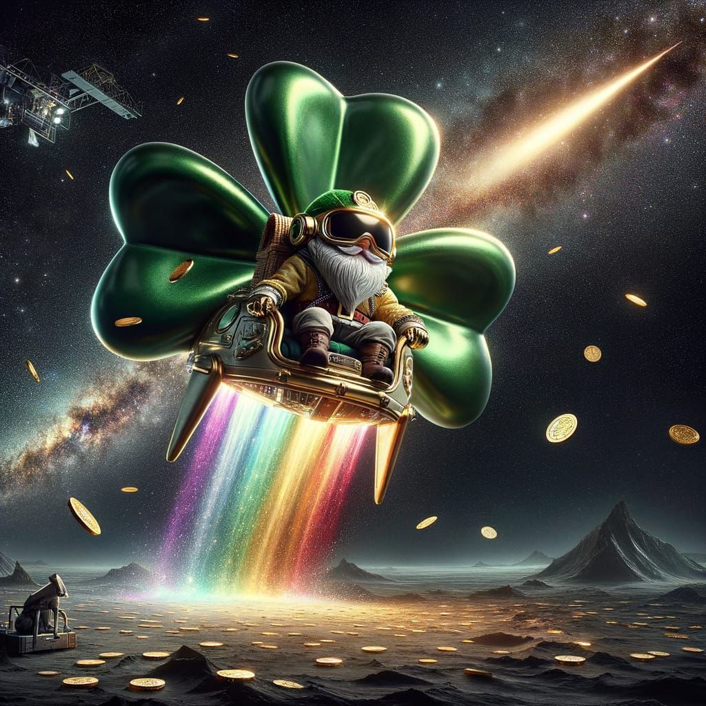 Leprechaun in Clover Spaceship Soaring Through Space