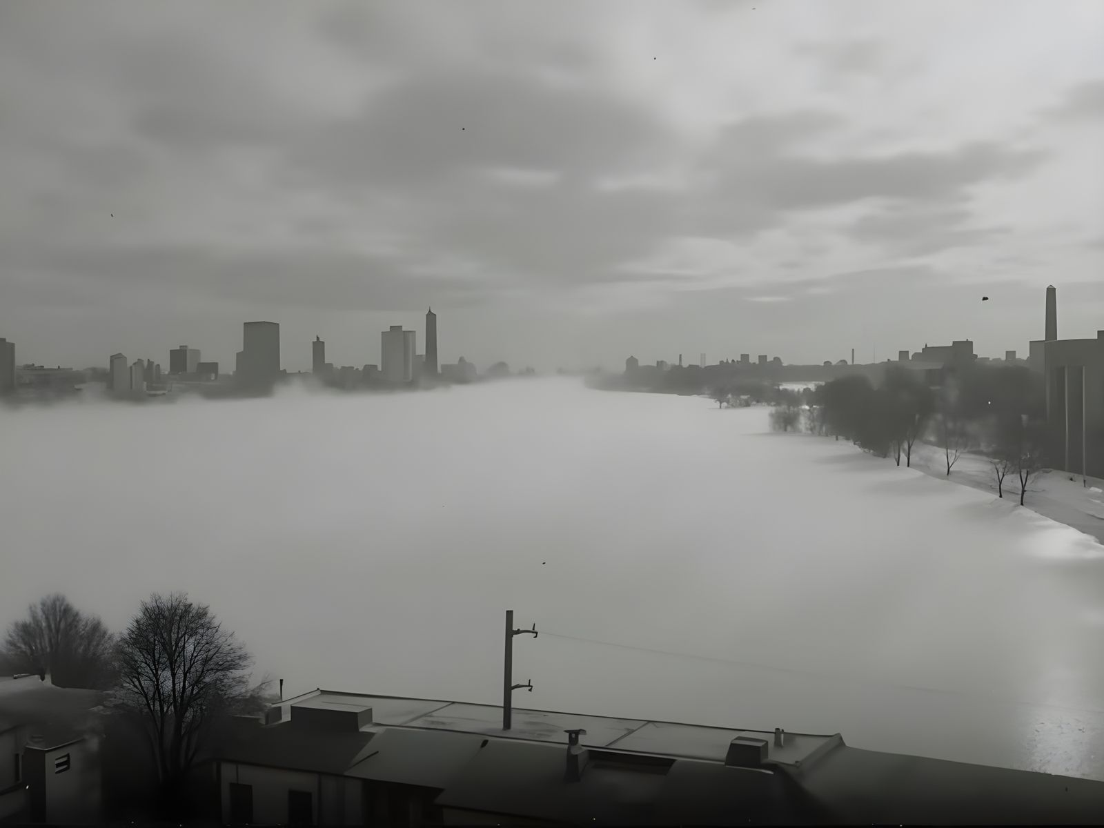 Rural Chicago Winter Scene in Vintage Postcard Style