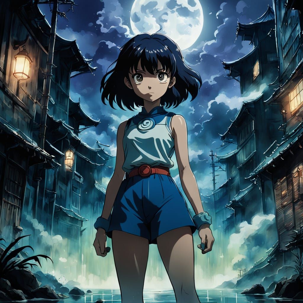 Ethereal Warrior Unleashes Cosmic Fury in Dark Urban Skies