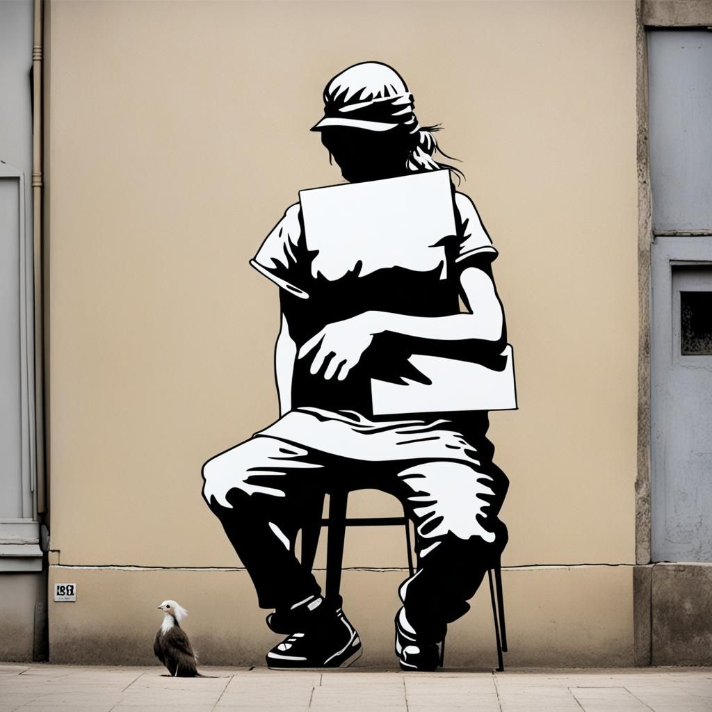 Banksy Style Graffiti Line Art