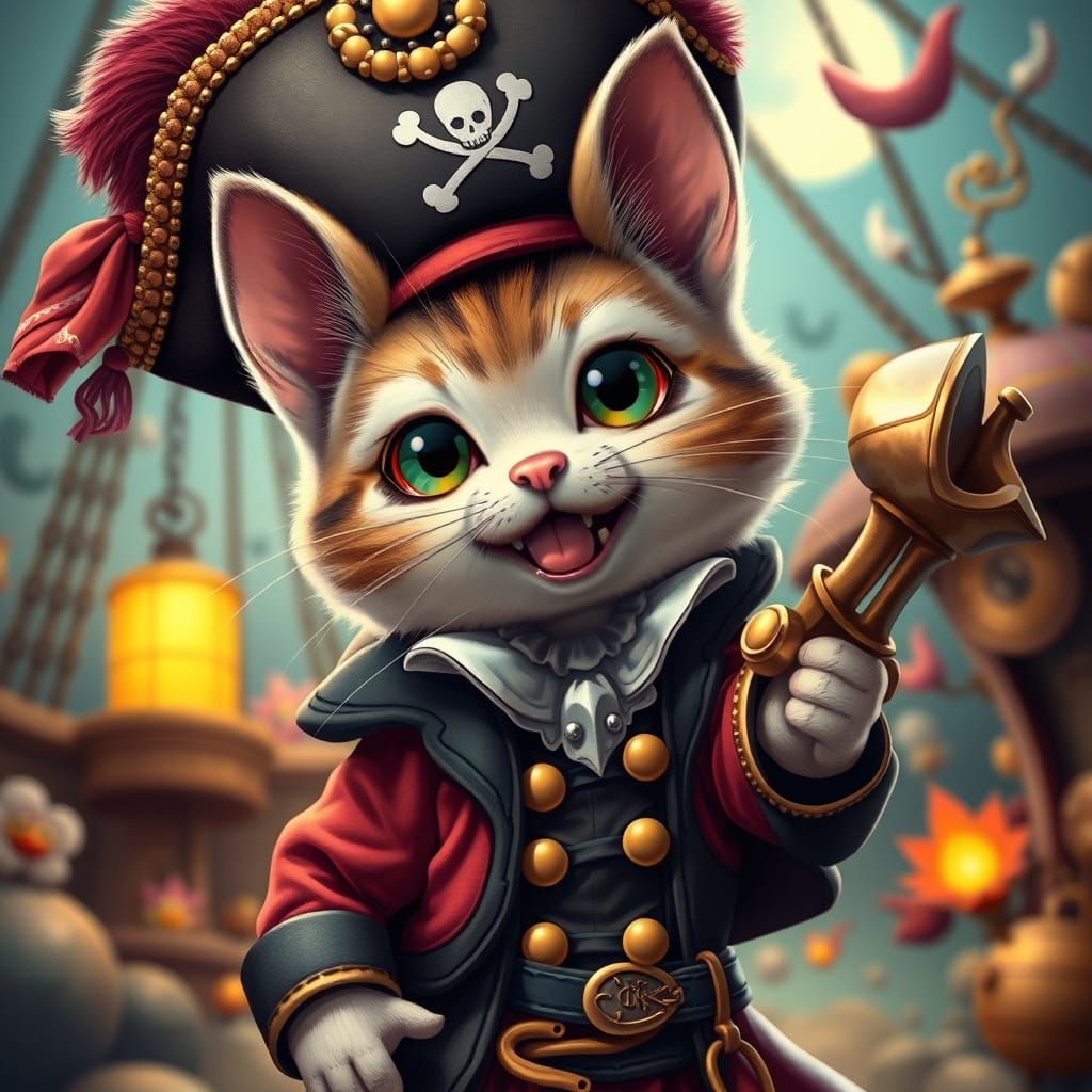 Kitty Mouse Pirate Captain in Surrealist Anime Style