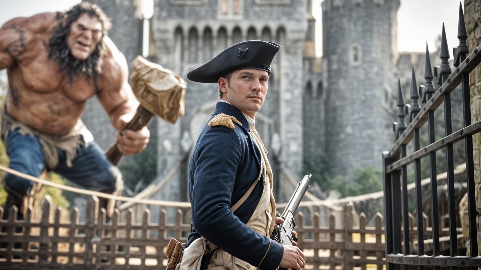 Civil War Soldier Meets Ogre at Castle Gate in Pristine Unif...