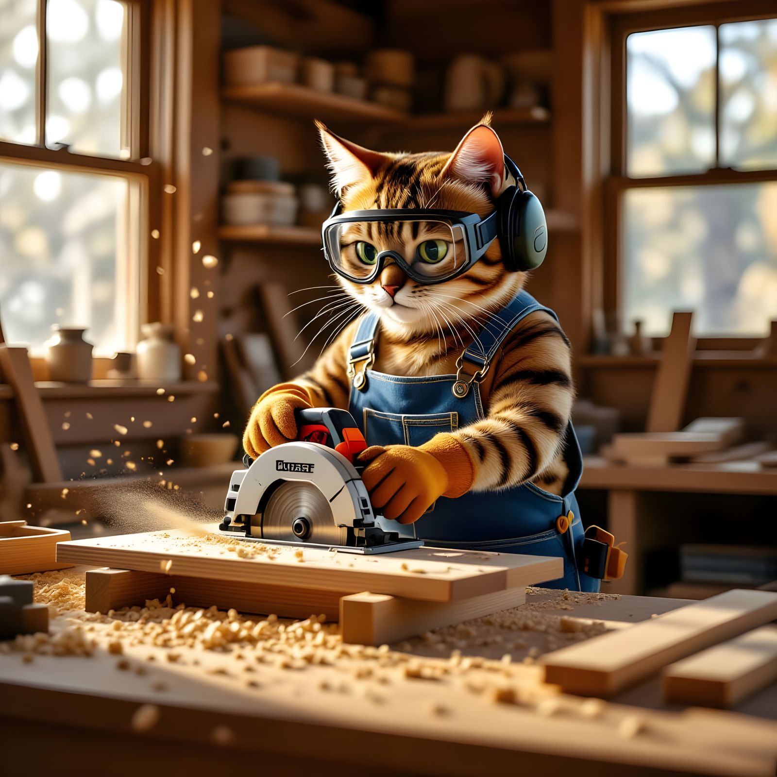 Industrious Bengal Cat Carpenter at Work