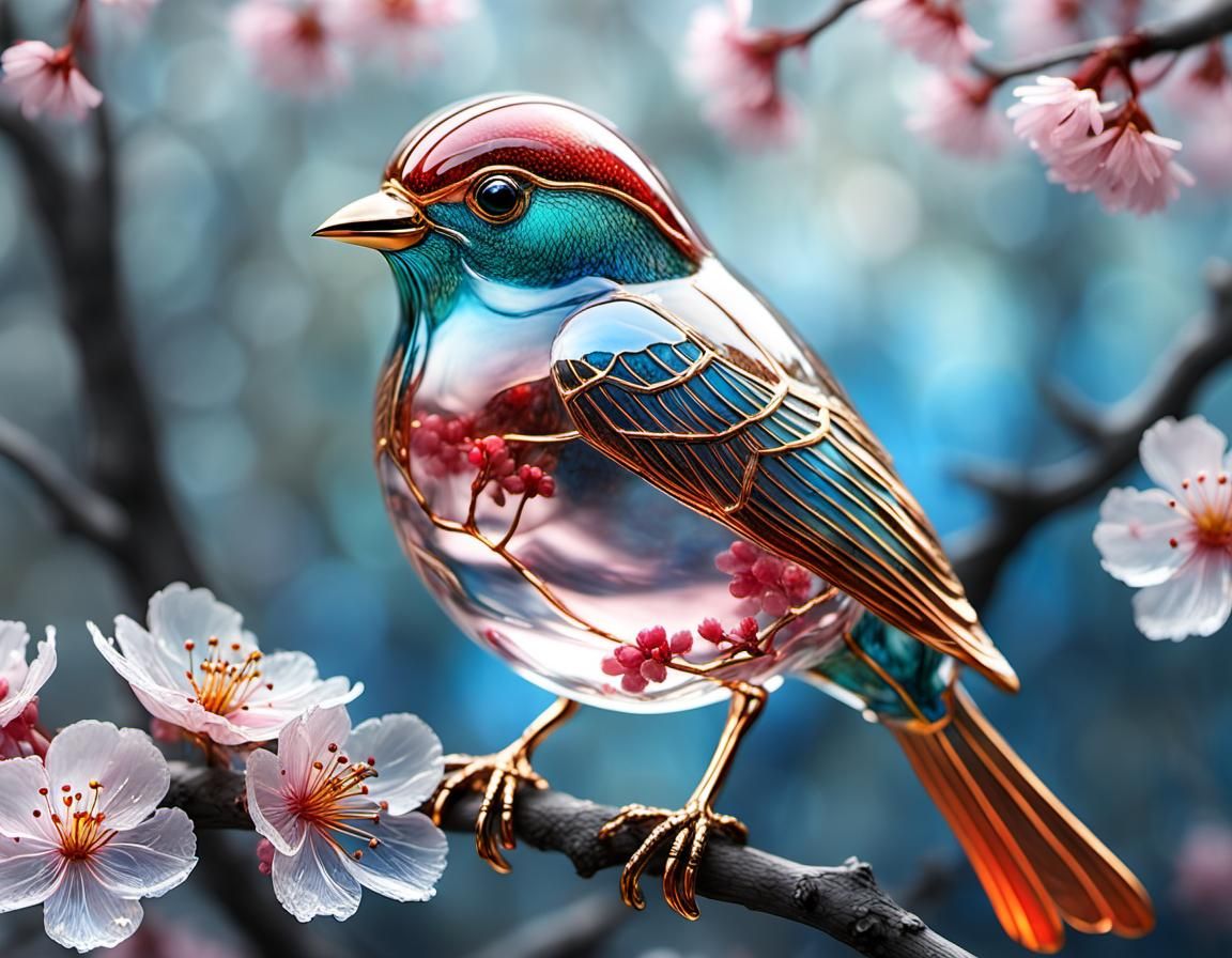 Glass Bird Repaired with Kintsugi in Nature