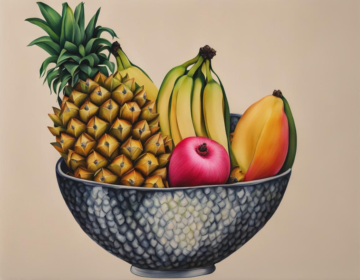 Colorful Marker Drawing of Tropical Fruit Bowl