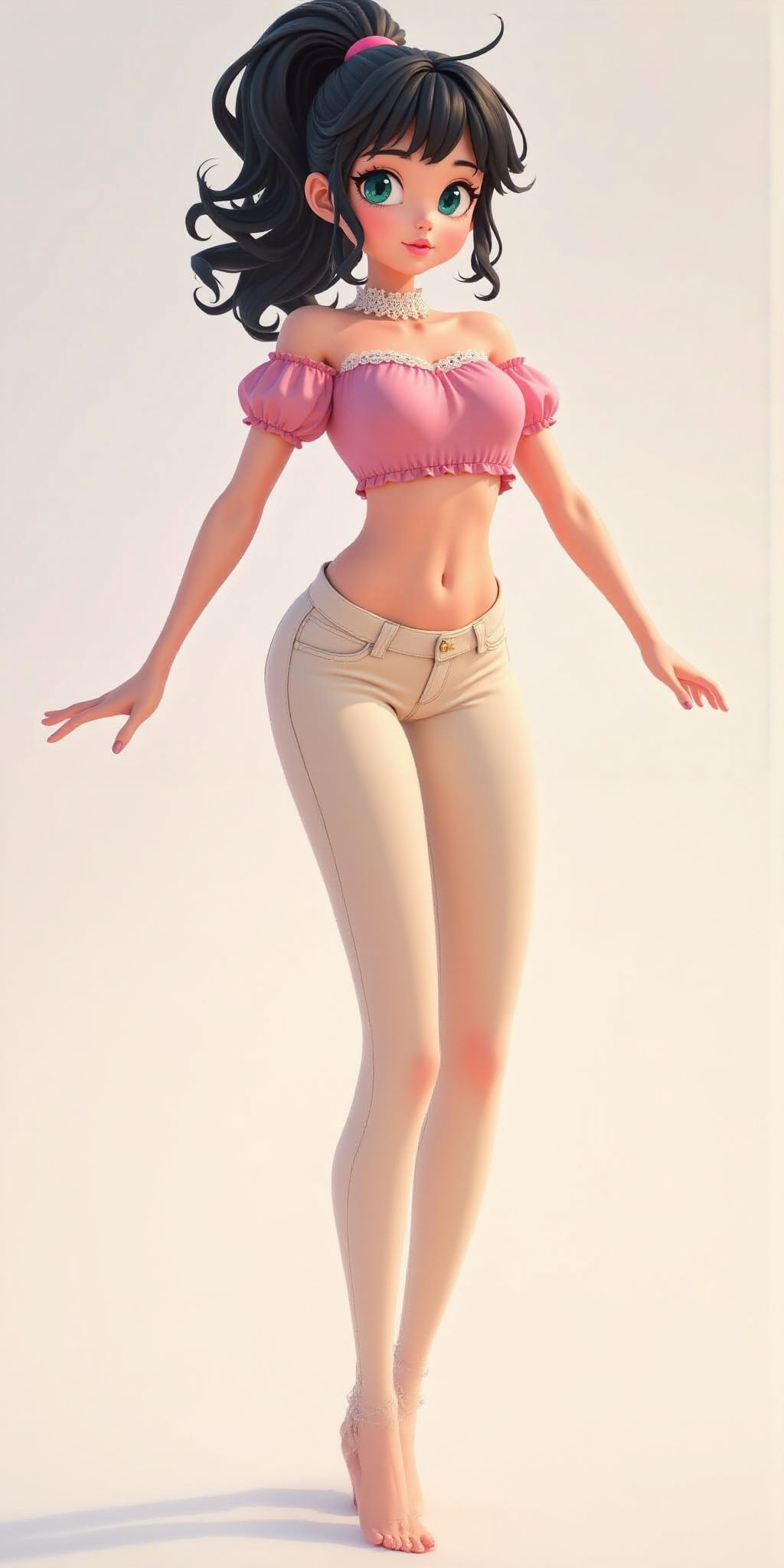 Anime Girl in Pink Top, 3D Rendered