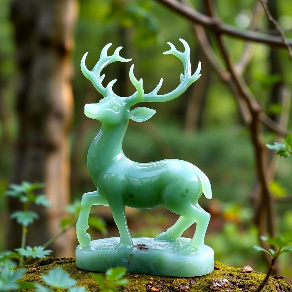 Jade Deer Figurine in Oak Forest