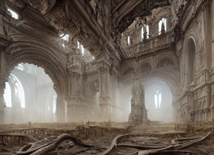 Baroque Dinosaur Cathedral with Volumetric Light