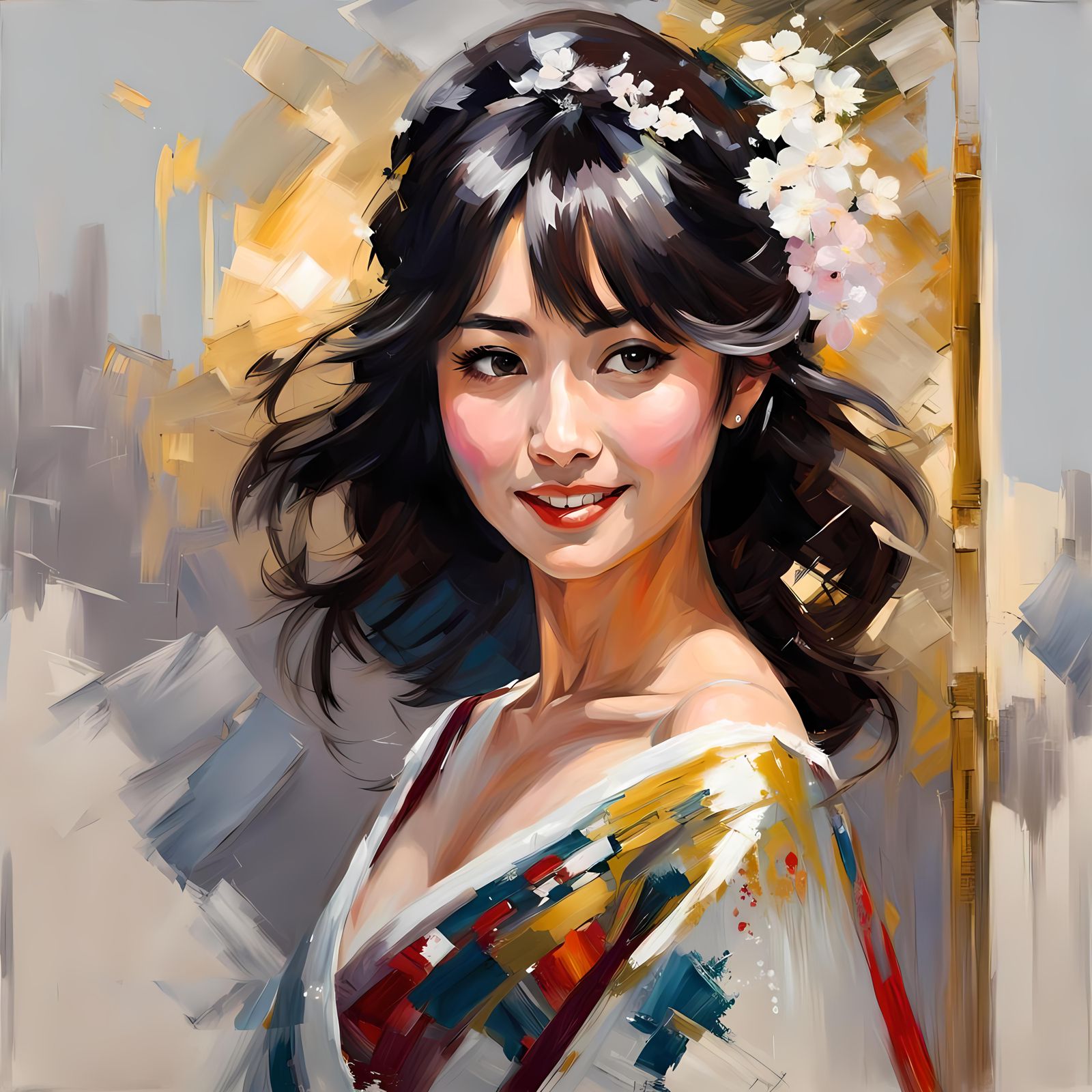 Latina Woman's Oil Portrait with Palette Knife Strokes