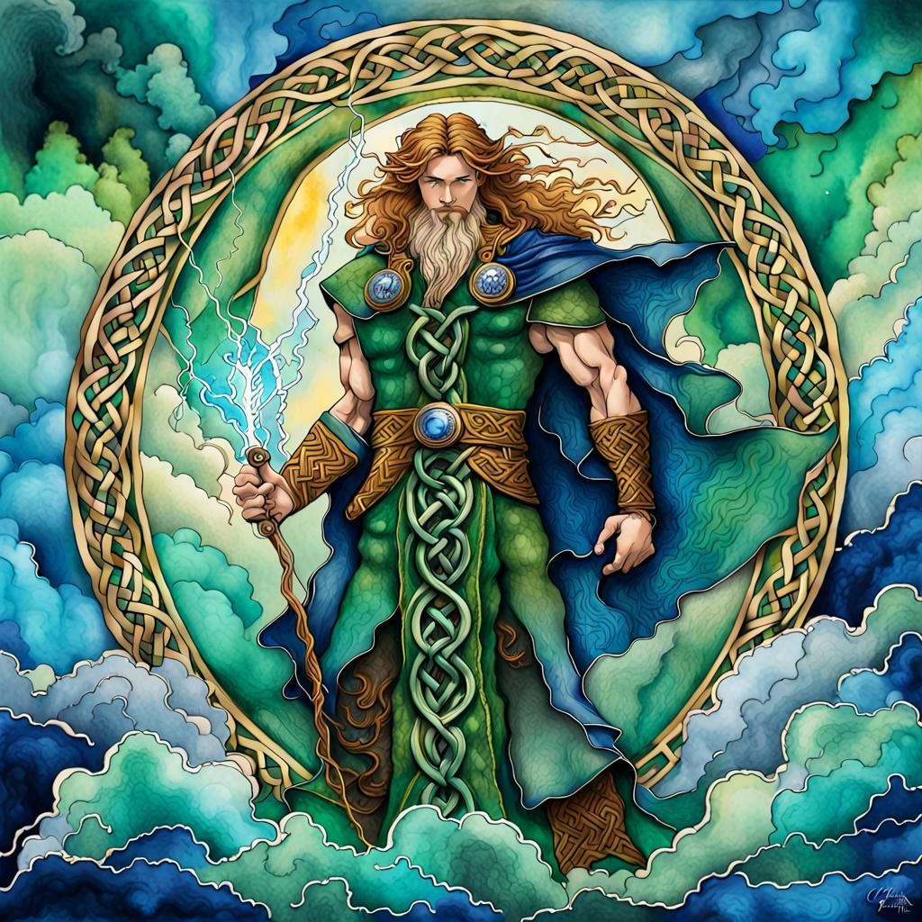 Taranis: Celtic God of Thunder in Alcohol Ink Illustration