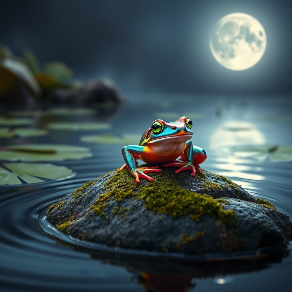 Luminous Frog Basks in Moonlit Serenity