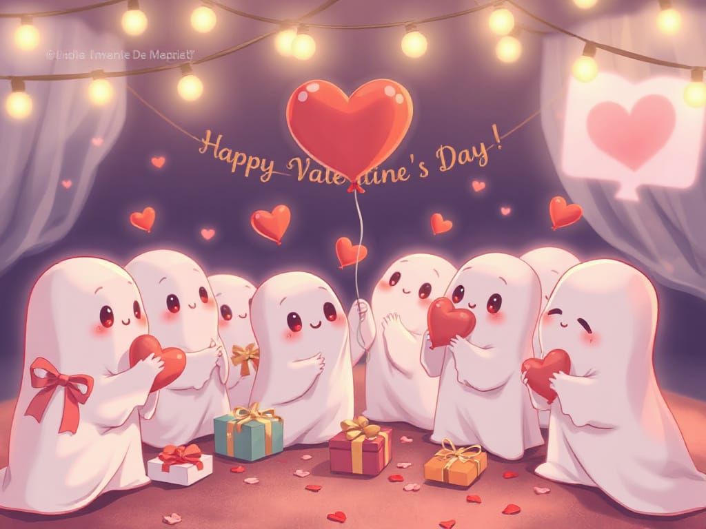 Cute Ghosts Celebrate Valentine's Day in Ghibli Style