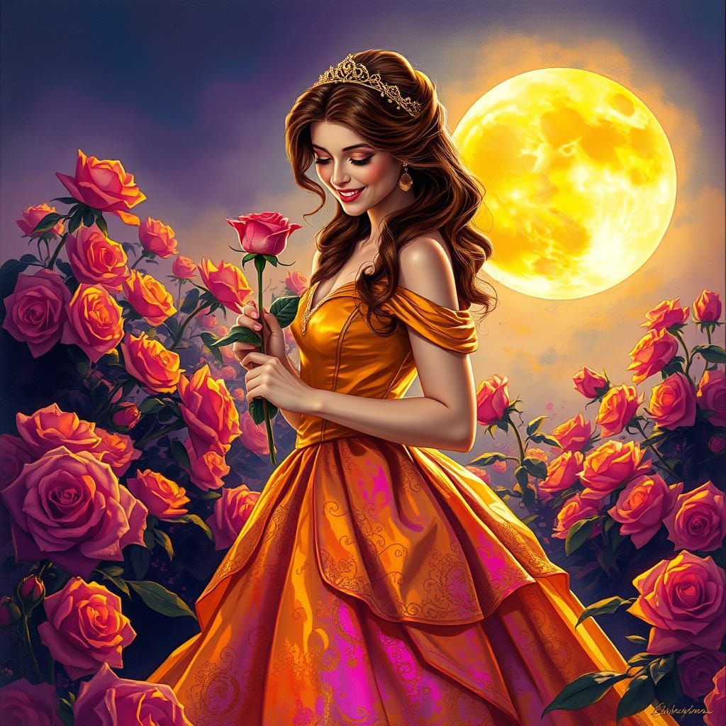 Belle in Rose Garden, Alcohol Ink Splatter Style