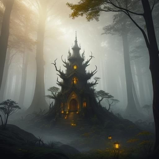 Elven Figure in Dark Fantasy Glade