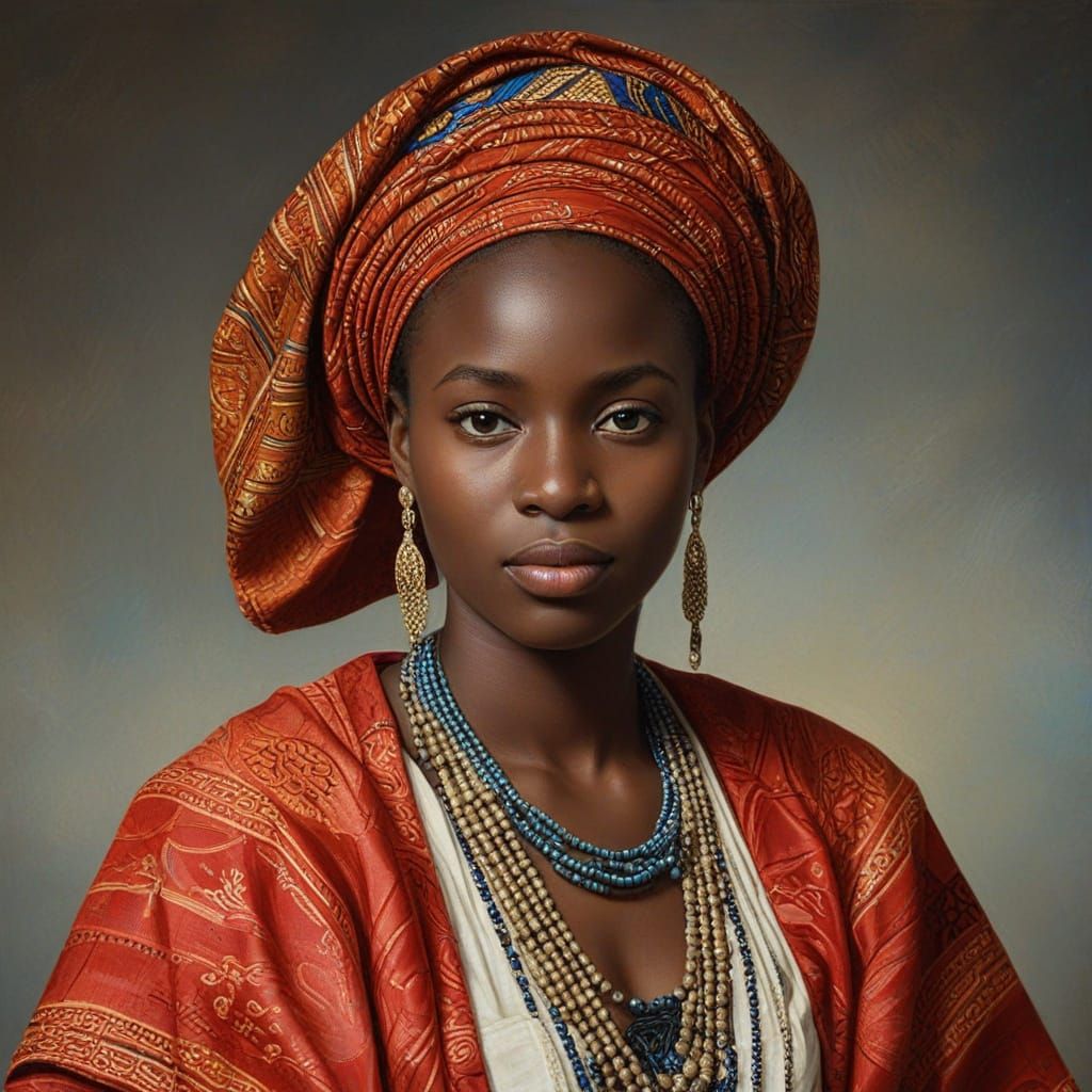 Guinean Malinke Woman Portrait in Rubens Oil Style