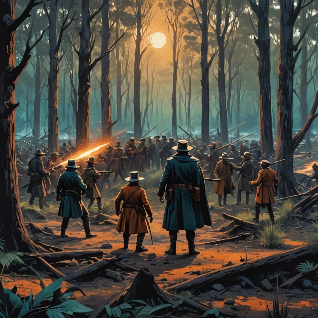 Ned Kelly's Last Stand: Stylized Australian Bush Concept Art