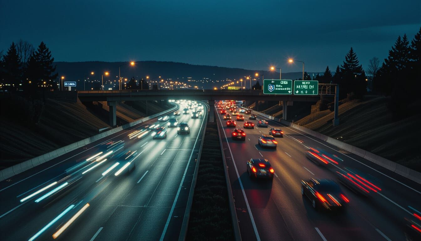 Night Highway View: Cinematic Film Still