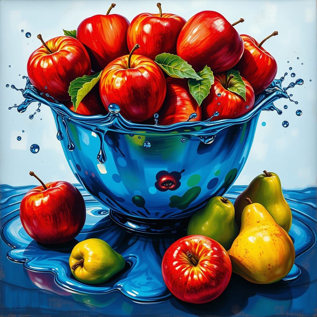 Apples and Pears in Iridescent Graffiti Art Bowl