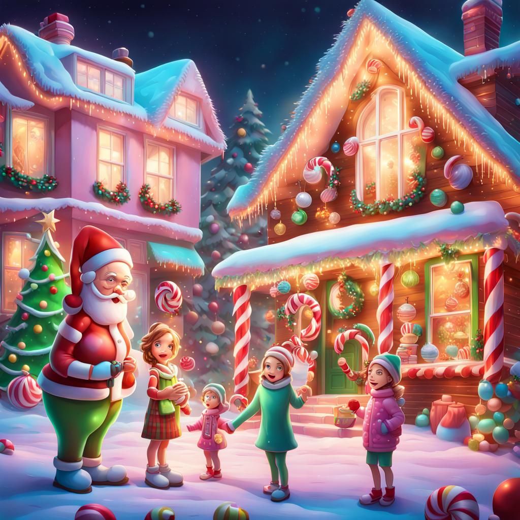 Magical Christmas Family in Candy Art Style