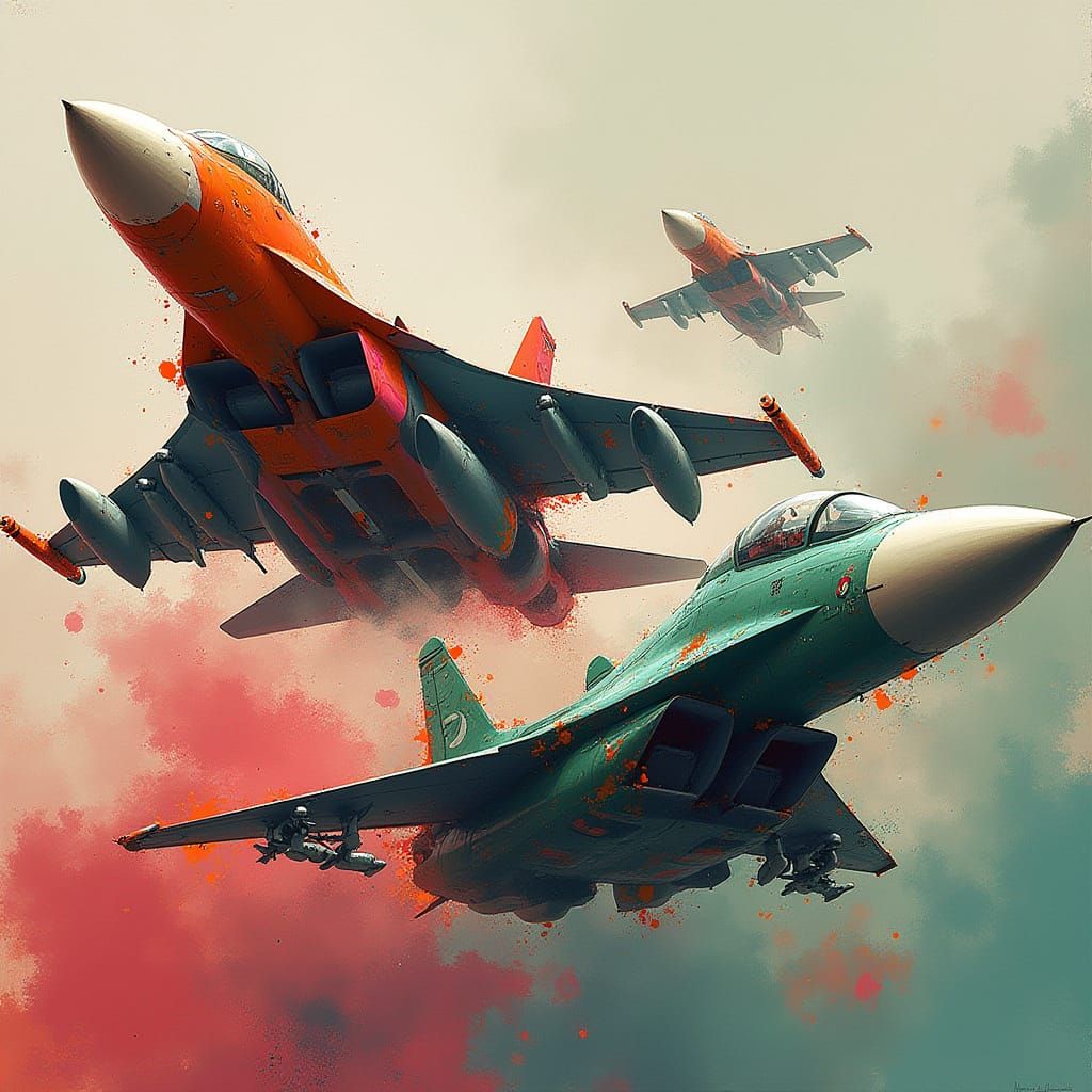 Epic Air Combat in Vibrant Splatter Art Style