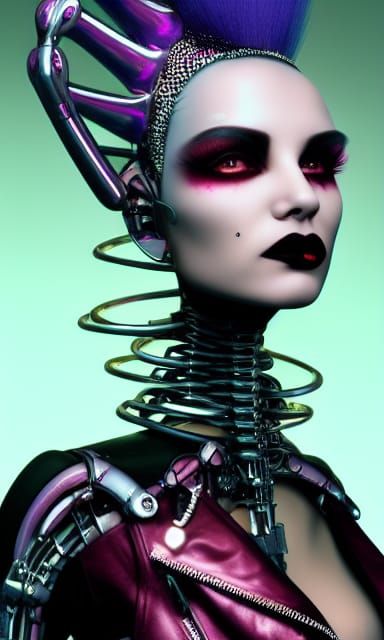 Biomechanical Punk Woman in Neon City, Photorealistic Art