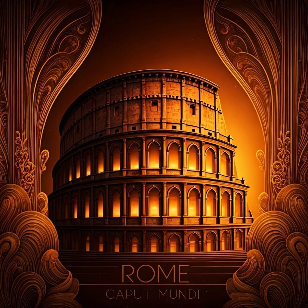 Il Colosseo in un Poster degli anni '20 in stile art deco, i...