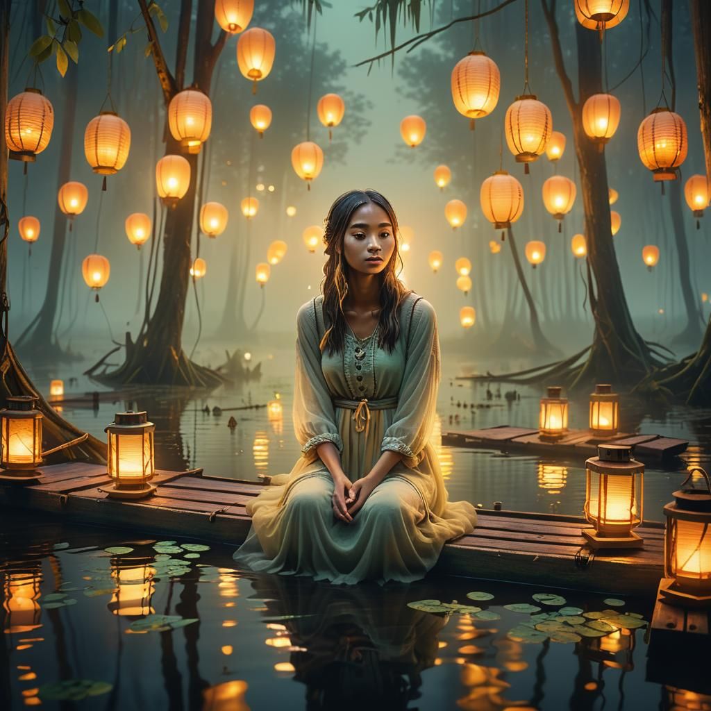 Ethereal Swamp Lanterns in Digital Art