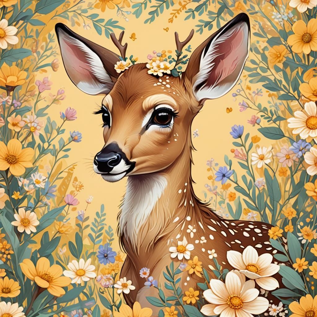 Kawaii Bambi Portrait in Pastel Pixel Art Style