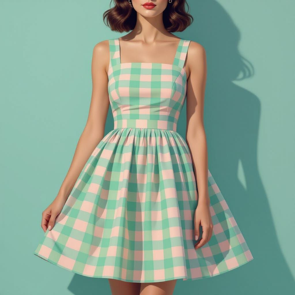 Gingham Dress in Ethereal Minimalist Painting