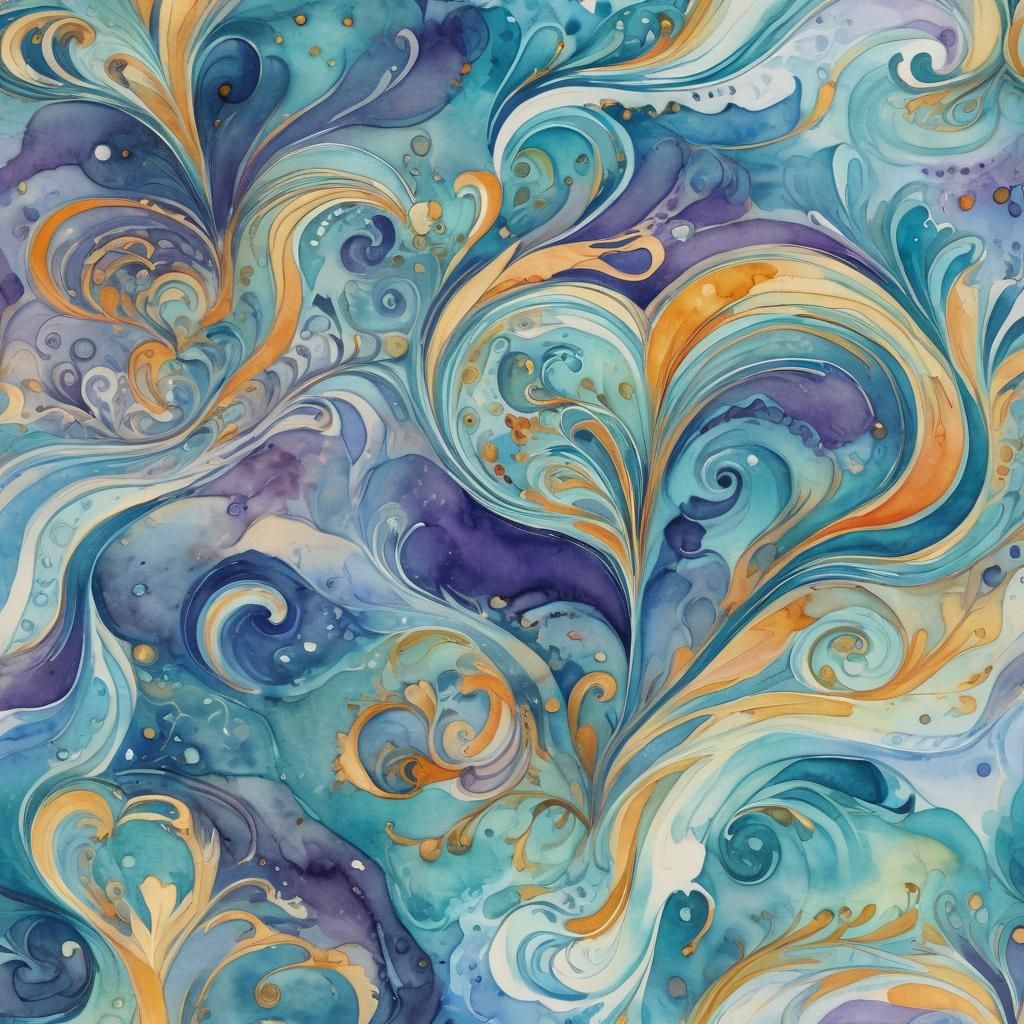 Heart-Shaped Waves in Whimsical Watercolor Style