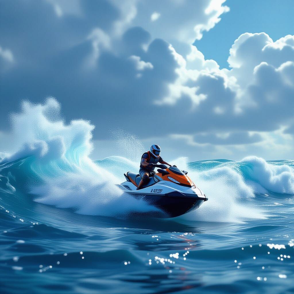 Jet Ski Surfing Giant Waves in Cinematic Style