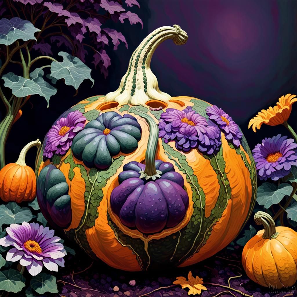 Vibrant Gourd in Neo-Impressionist Oil Painting