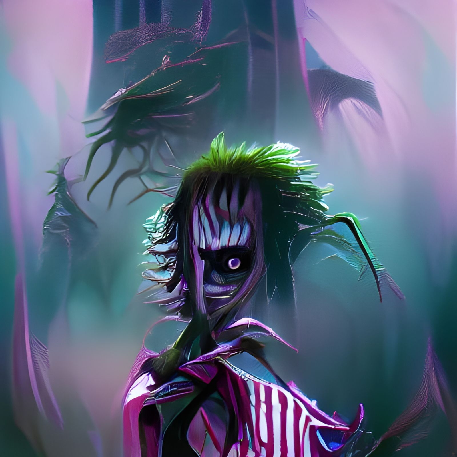 Sinister Beetlejuice Portrait in Dark Fantasy Style