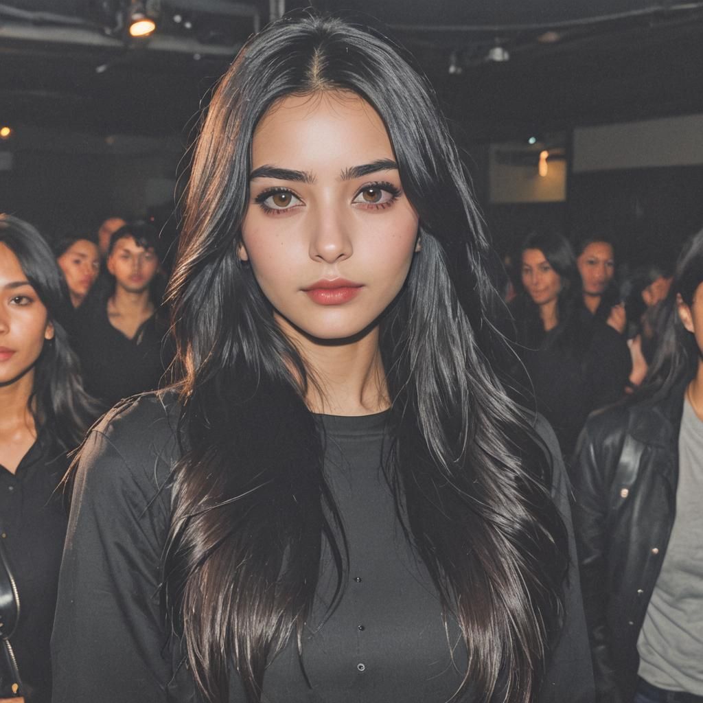 Young Woman with Dark Hair in a Nightclub