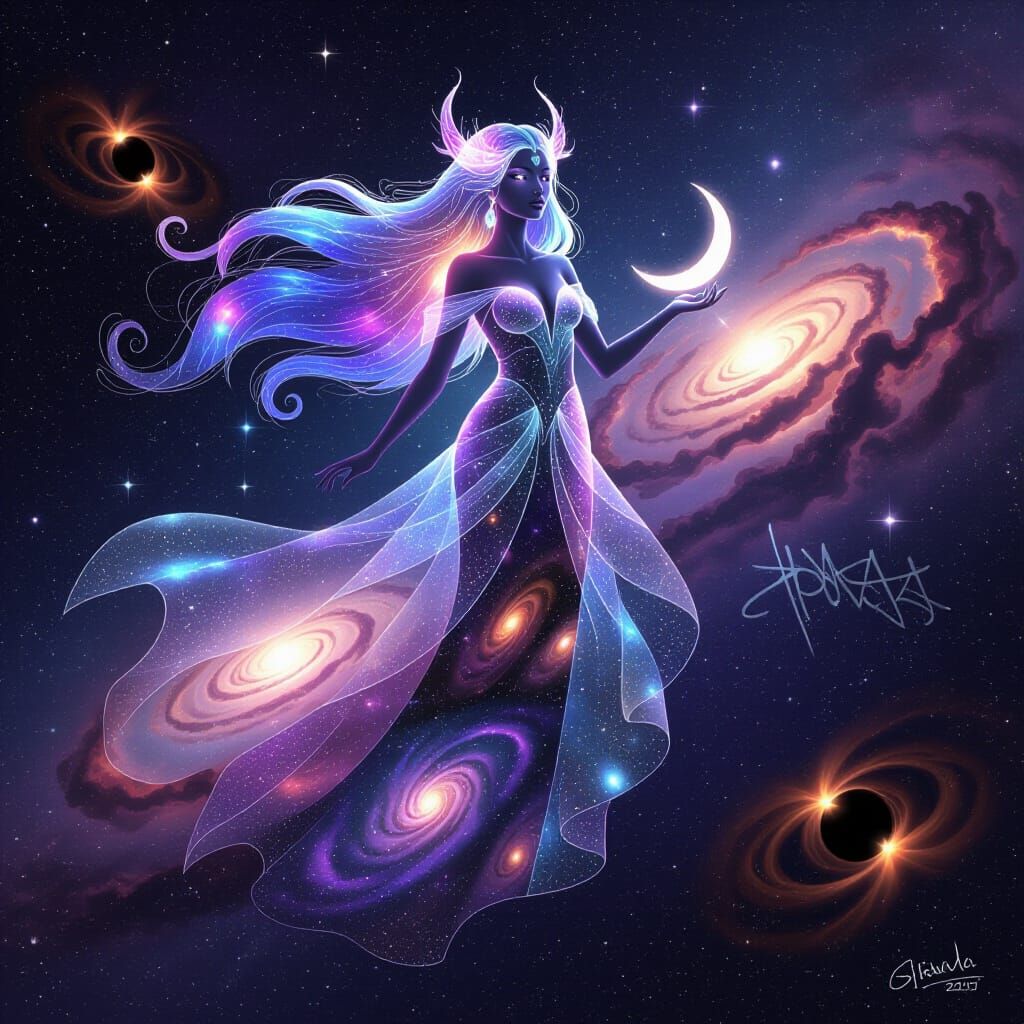 Cosmic Goddess in Nebula with Stardust Hair