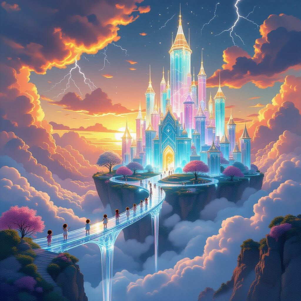 Floating Crystal Cloud Islands in a Fantasy Sky