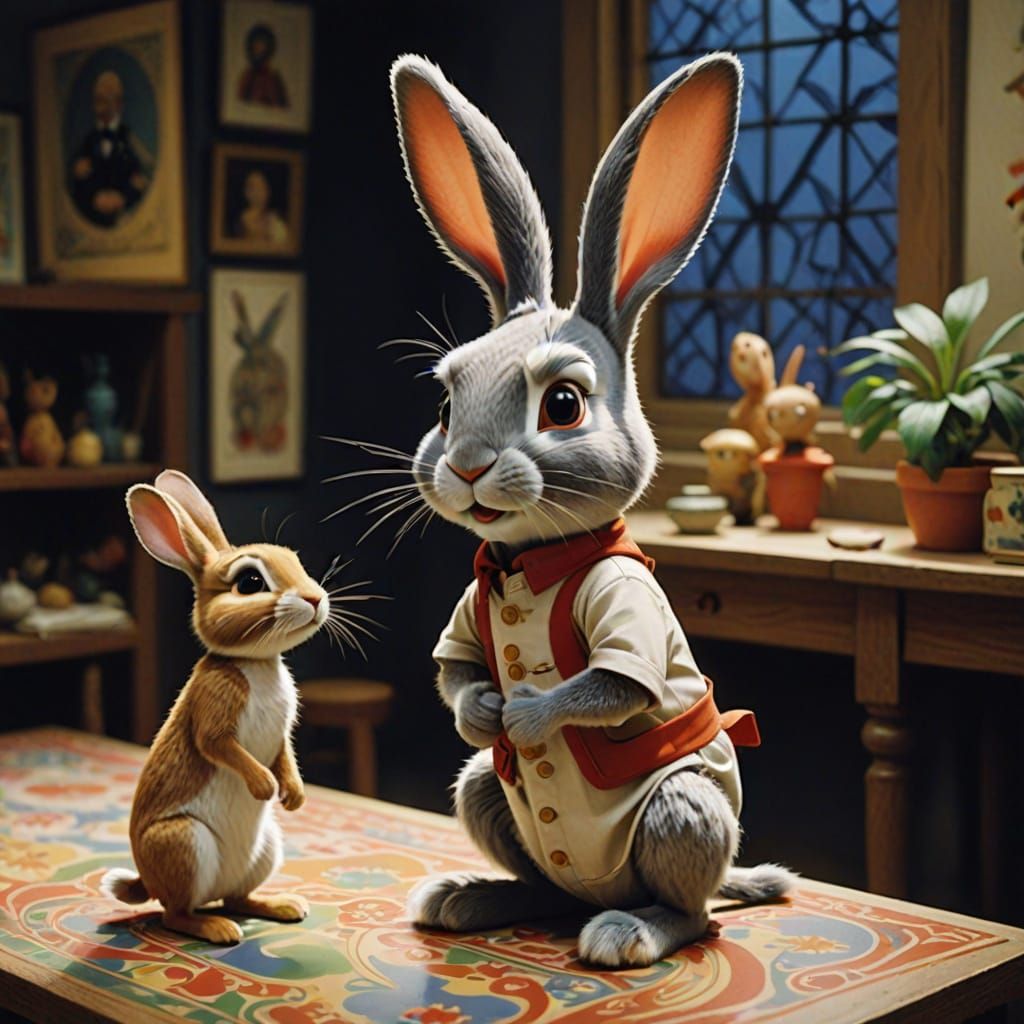 Rabbit Loses Shine in Whimsical Cartoon Landscape