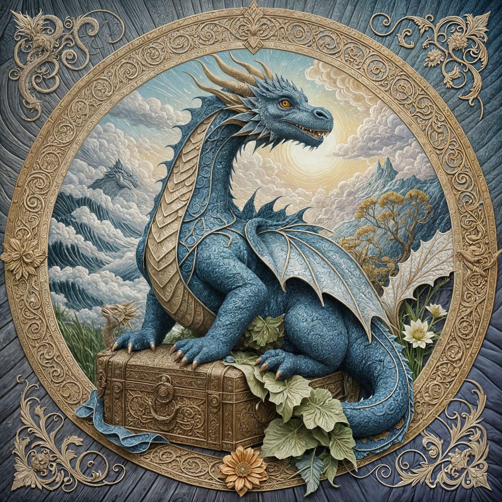 Surreal Quilted Dragon in Vibrant Colors