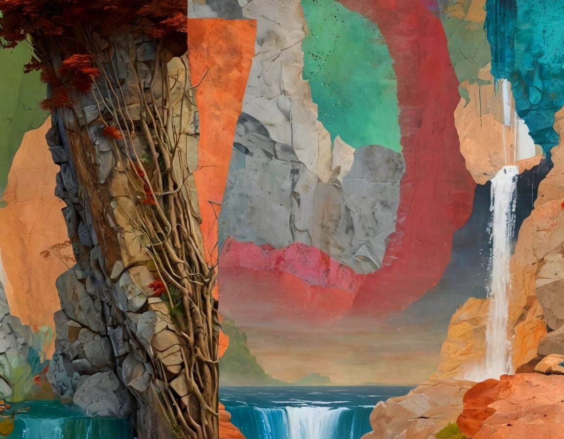 Vibrant Abstract Landscapes with Waterfall
